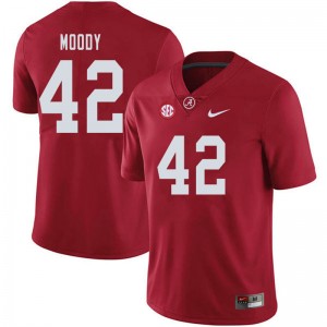 Men Jaylen Moody Crimson Alabama Football #42 Jersey 774975-890