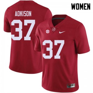 Women Dalton Adkison Red Bama Football #37 Jersey 284809-399