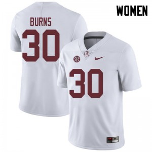 Women Ryan Burns White University of Alabama Football #30 Jersey 225802-387