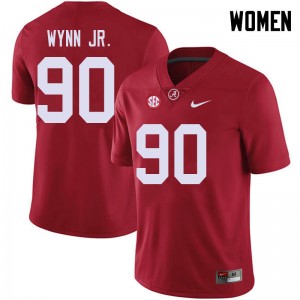 Women Stephon Wynn Jr. Red University of Alabama Football #90 Jersey 419644-680