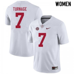 Women Brandon Turnage White University of Alabama Football #7 Jersey 454956-217