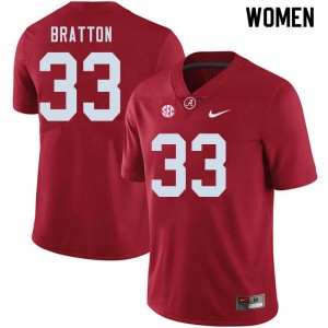 Women Jackson Bratton Crimson Alabama Crimson Tide Football #33 Jersey 414100-844