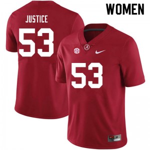 Women Kevin Justice Crimson Alabama Crimson Tide Football #53 Jersey 208954-720