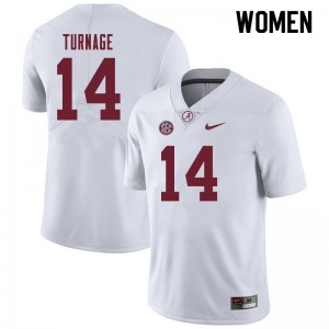 Women Brandon Turnage White Bama Football #14 Jersey 336371-177