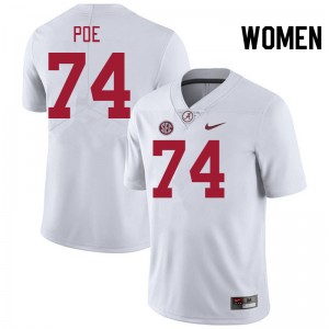 Women Casey Poe White Bama Football #74 Jersey 165740-897