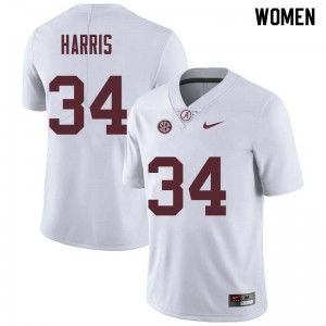 Women Damien Harris White University of Alabama Football #34 Jersey 110759-269