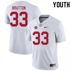 Youth Jackson Bratton White University of Alabama Football #33 Jersey 794360-548